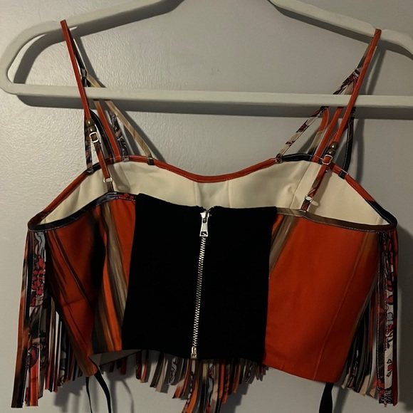 Bebe earthy colored fringe crop top size extra small. Great idea for costume! - Picture 4 of 12